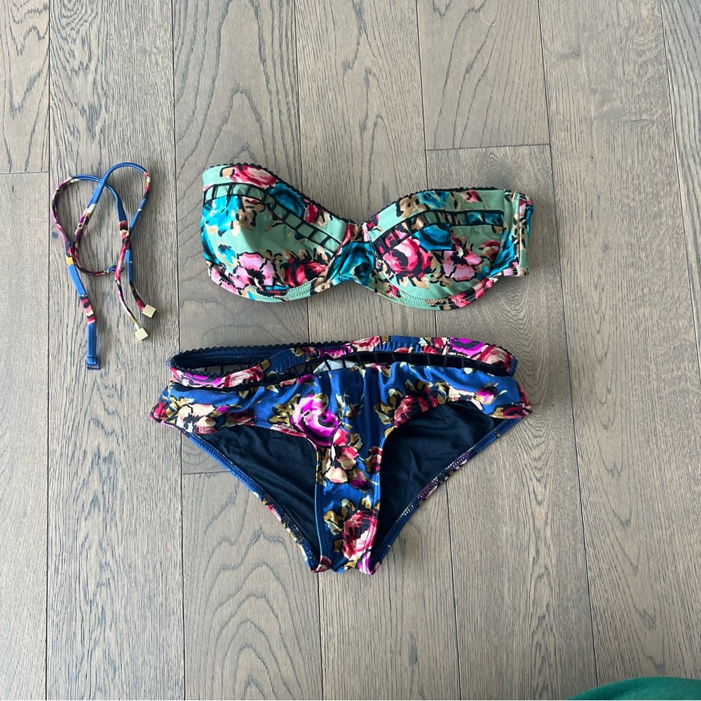 Zimmermann Floral Bikini Set - Blue and Pink